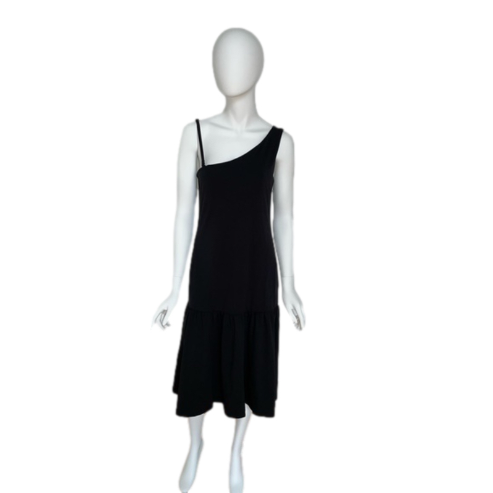 Banana Republic Black one shoulder drop waist midi dress Med NWT